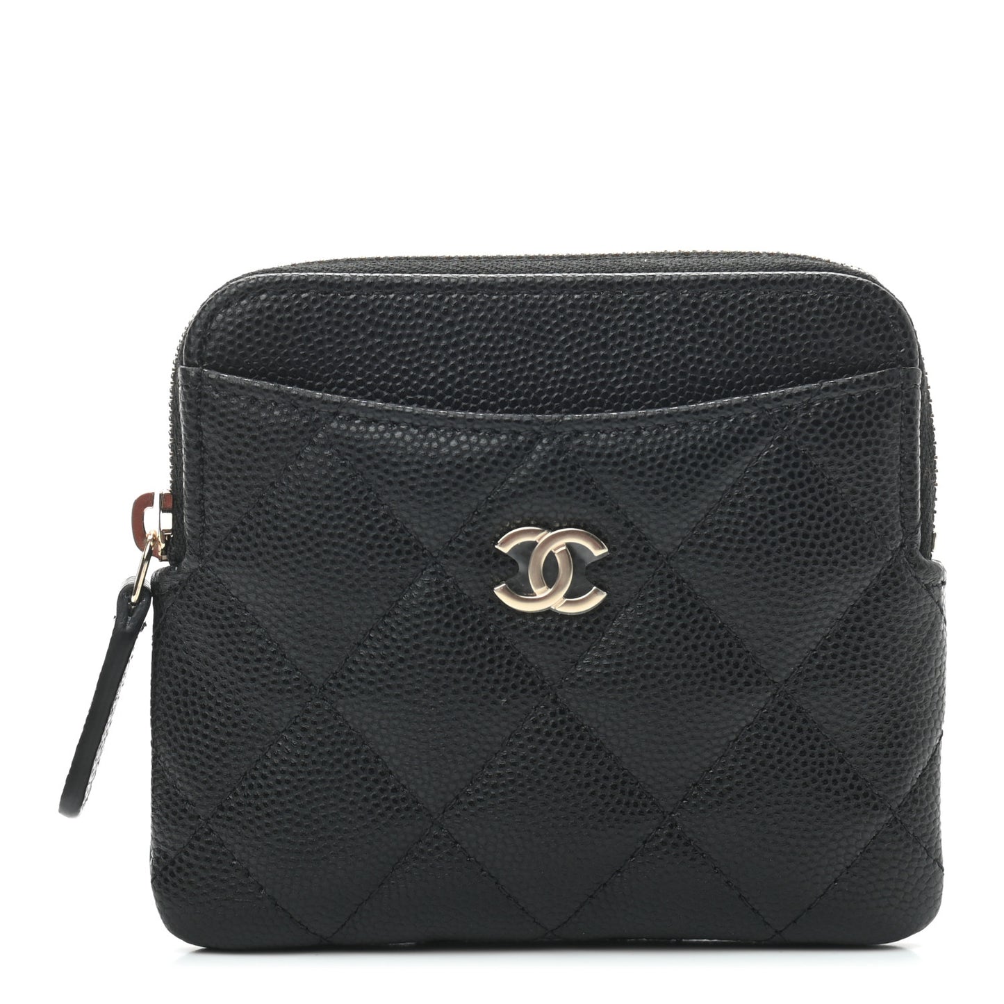 Caviar Quilted Zip Card Holder Wallet Black