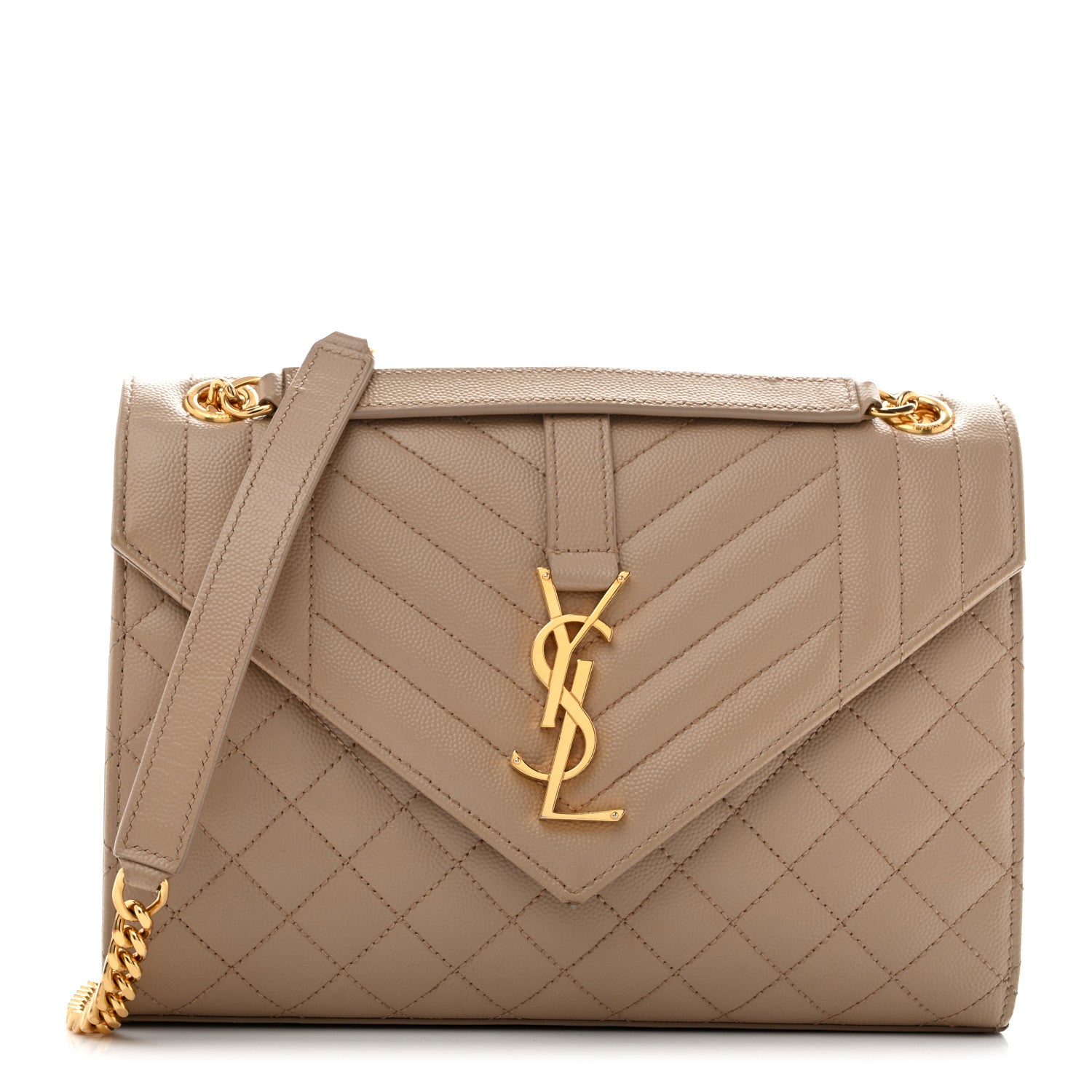 Saint Laurent Grain De Poudre Textured Mixed Matelasse Medium Triquilt Monogram Satchel Dark Beige 1 of 12