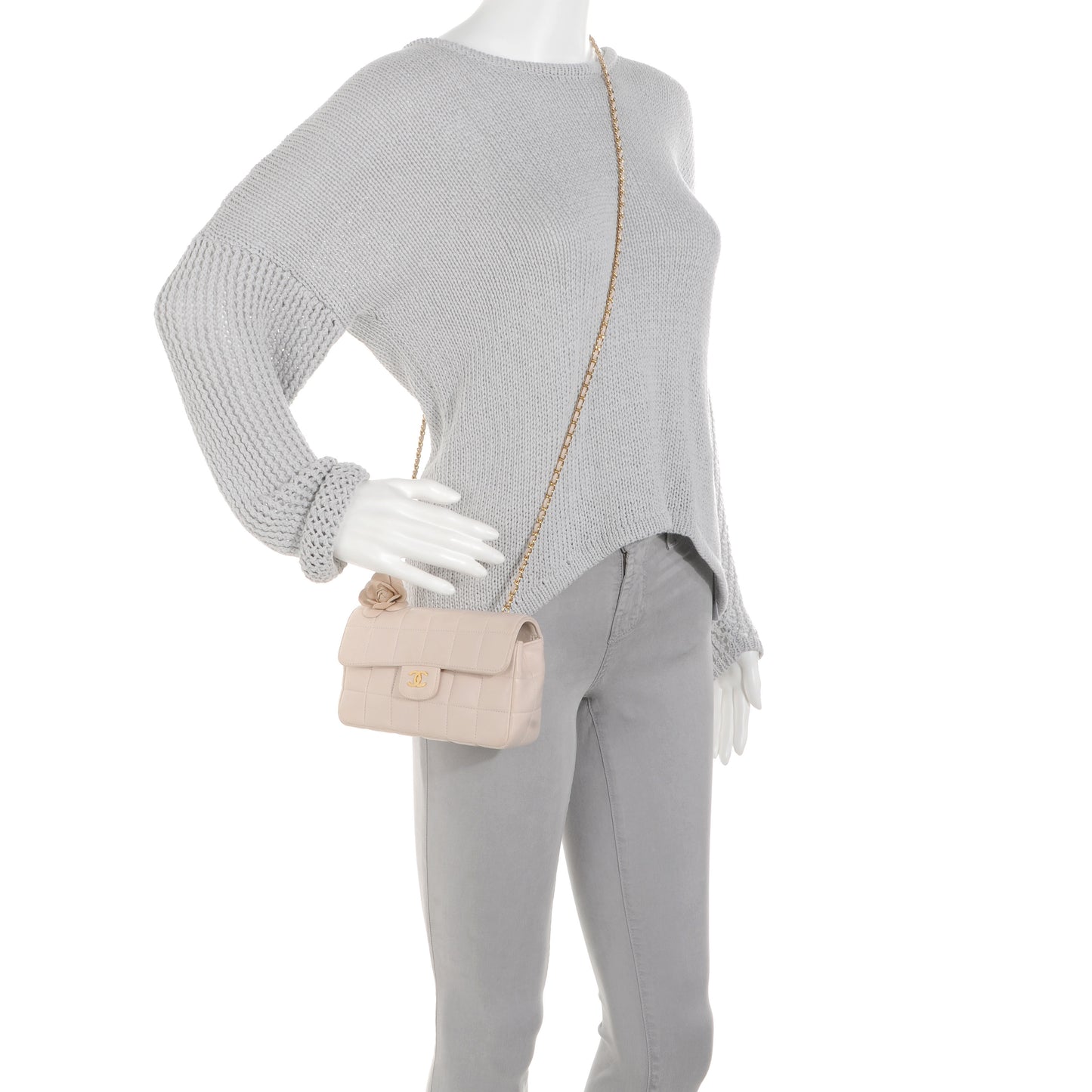 Lambskin Camellia Mini Flap Light Pink