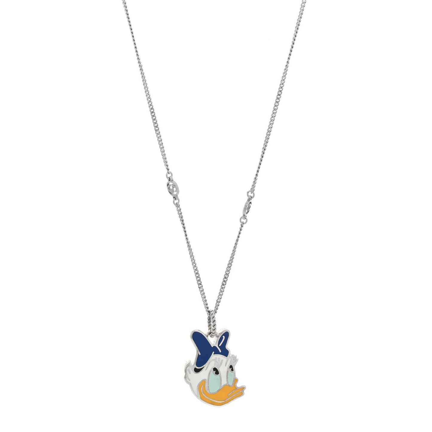X DISNEY Sterling Silver Enamel Daisy Duck Pendant Necklace