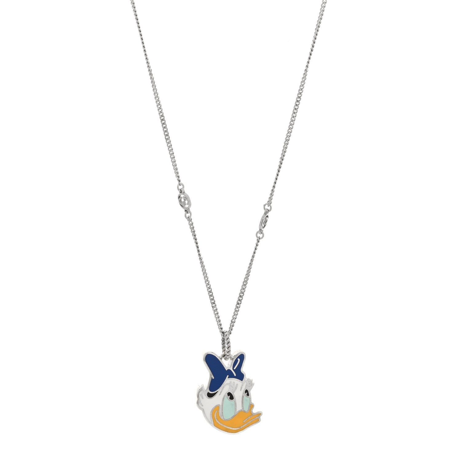 Gucci X DISNEY Sterling Silver Enamel Daisy Duck Pendant Necklace 1 of 5