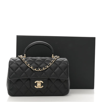 Chanel Lambskin Quilted Mini Top Handle Rectangular Flap Black 11 of 11