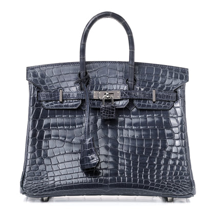 Hermes Shiny Niloticus Crocodile Birkin 25 Bleu Abysse 1 of 6