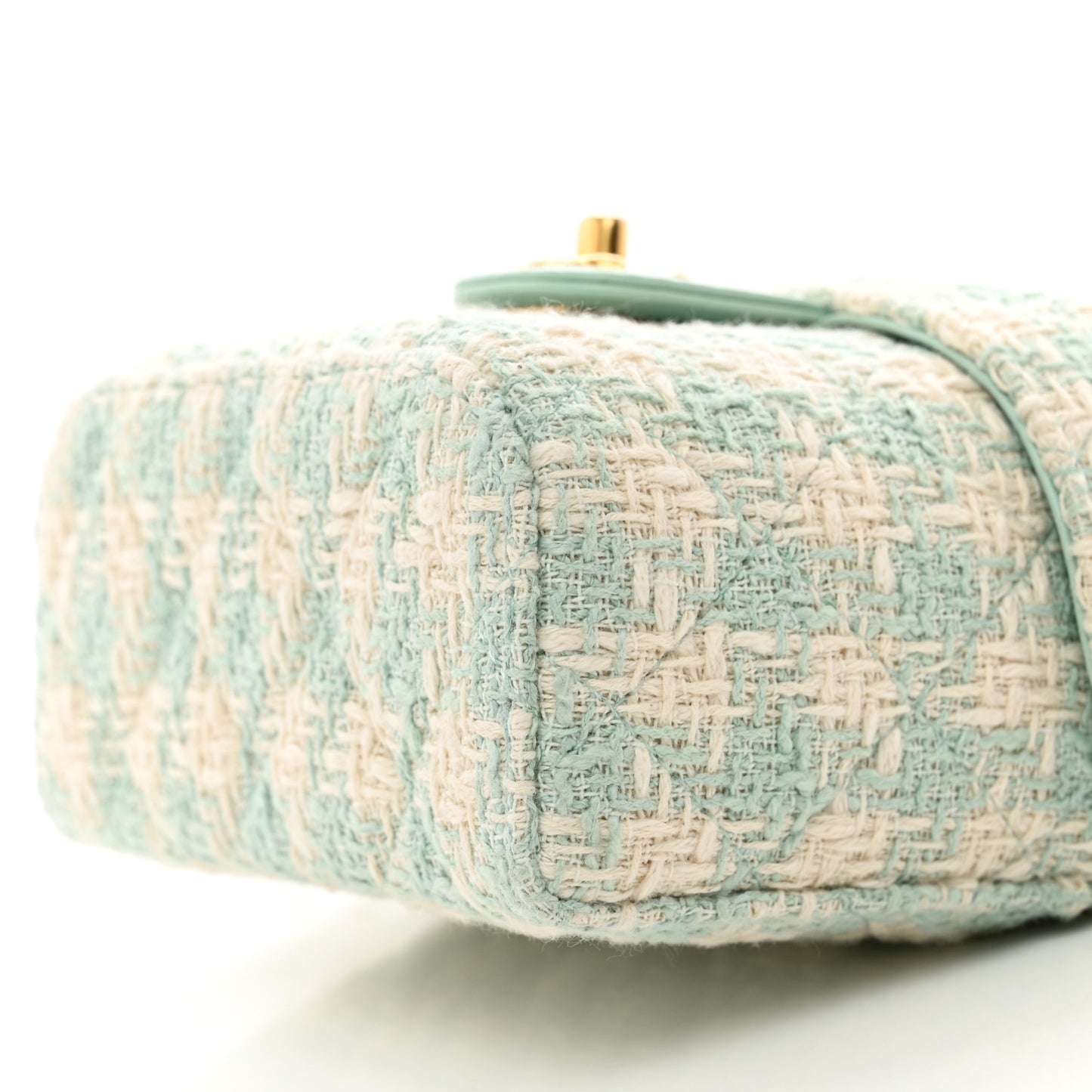 Tweed Handle Crush Top Handle Flap Bag Light Blue Ecru