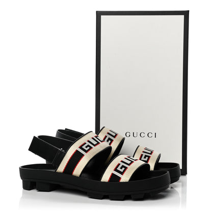 Gucci Nylon Cirano Lux Stripe Mens Cleat Sole Slingback Sandals 9 Ecru Poppy Black 9 of 9