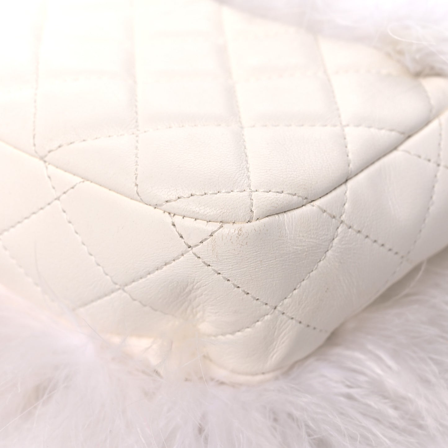 Feathers Lambskin Quilted Flap White