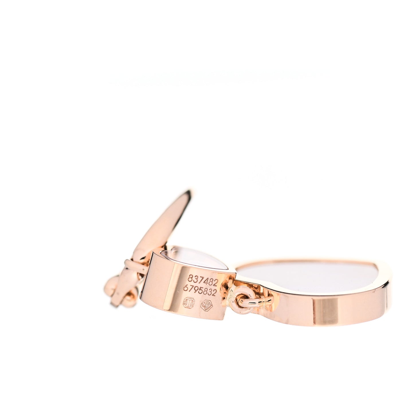 18K Rose Gold Diamond Mother of Pearl Floating Happy Diamonds Hearts Earrings