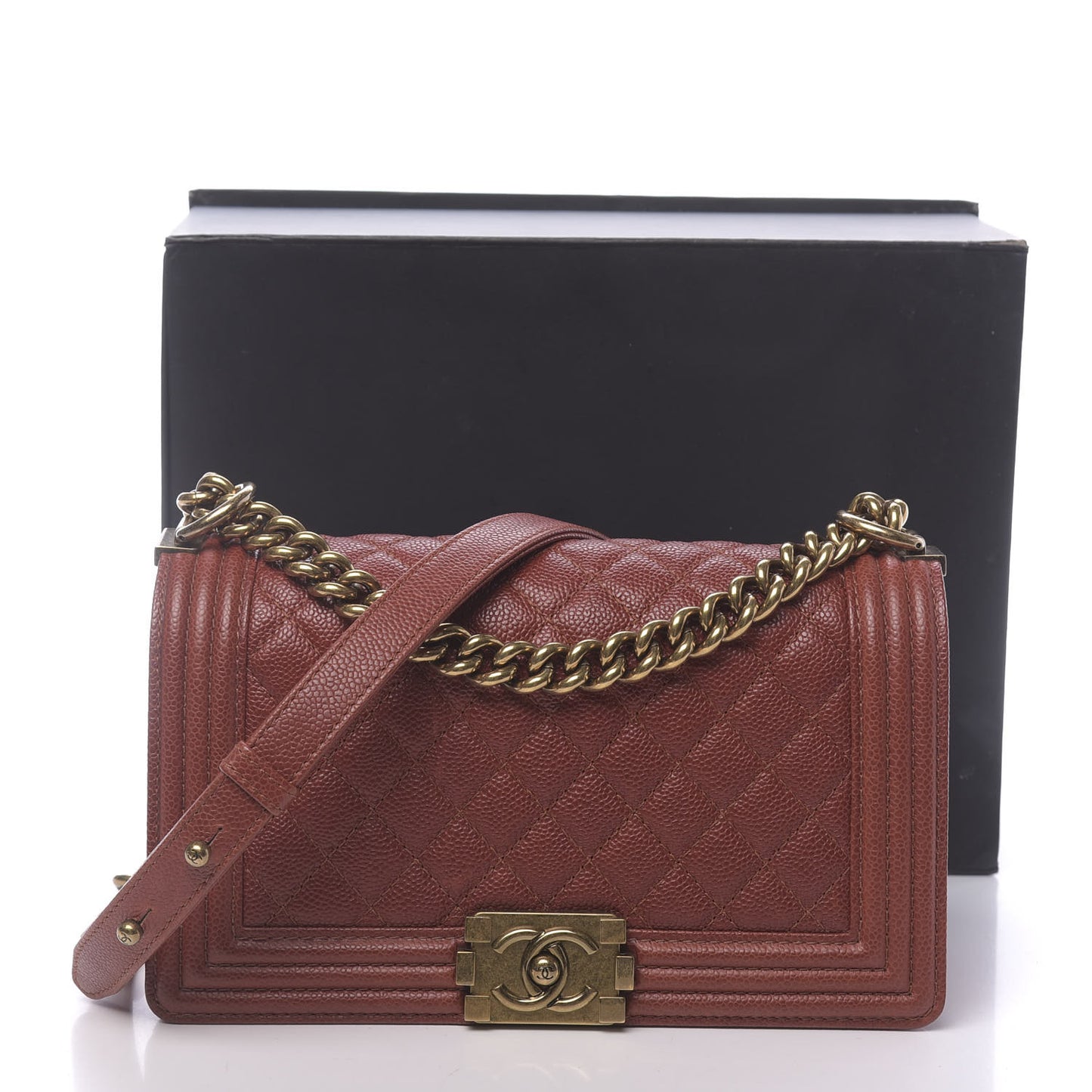 Caviar Quilted Medium Boy Flap Dark Orange