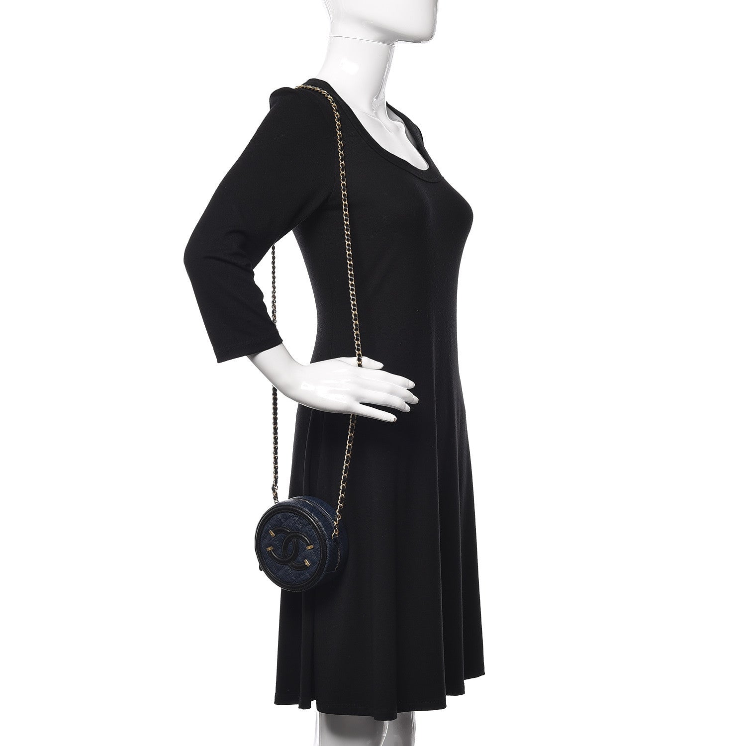 Chanel Caviar Quilted Round Filigree Crossbody Navy Black 2 of 10