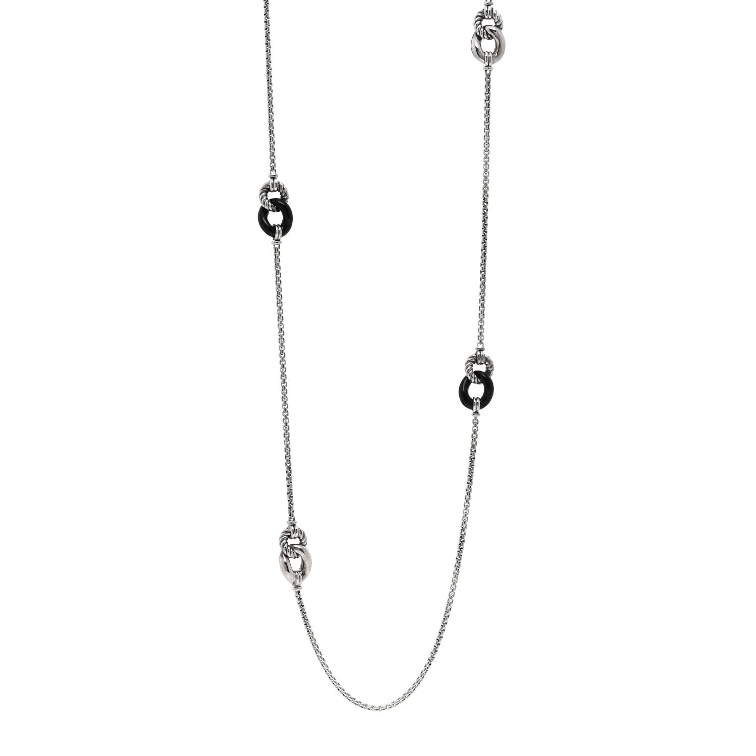 David Yurman Sterling Silver Black Ceramic Belmont Station Necklace 1 of 4