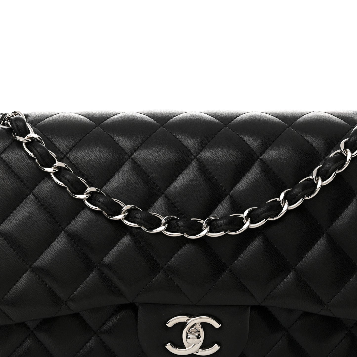 Lambskin Quilted Jumbo Double Flap Black