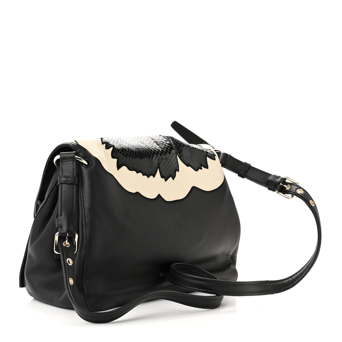 Lambskin Snakeskin Bloomy Crossbody Bag Black