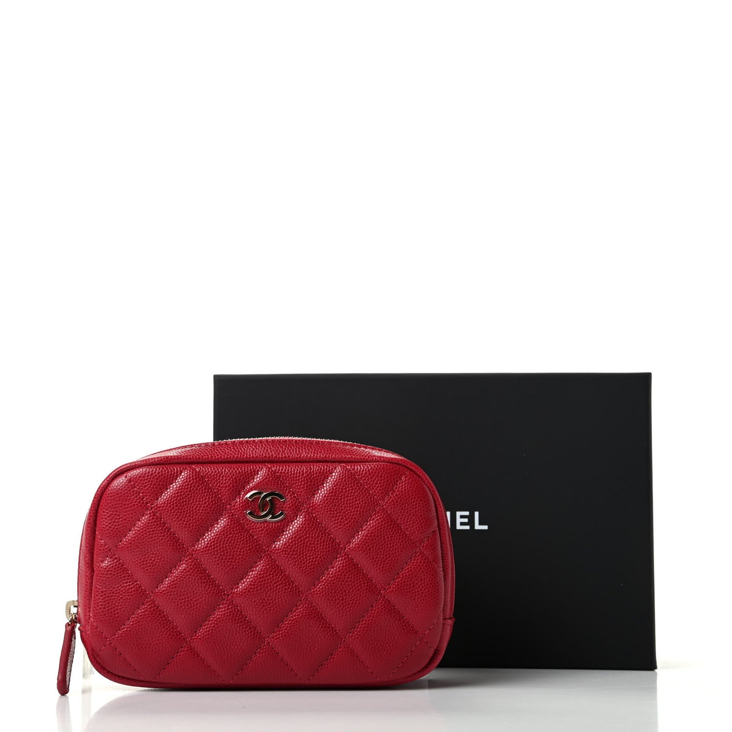 Caviar Quilted Small Curvy Pouch Cosmetic Case Dark Pink