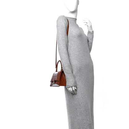 Balenciaga Shiny Calfskin Crocodile Embossed Small Hourglass Top Handle Bag Camel 2 of 13