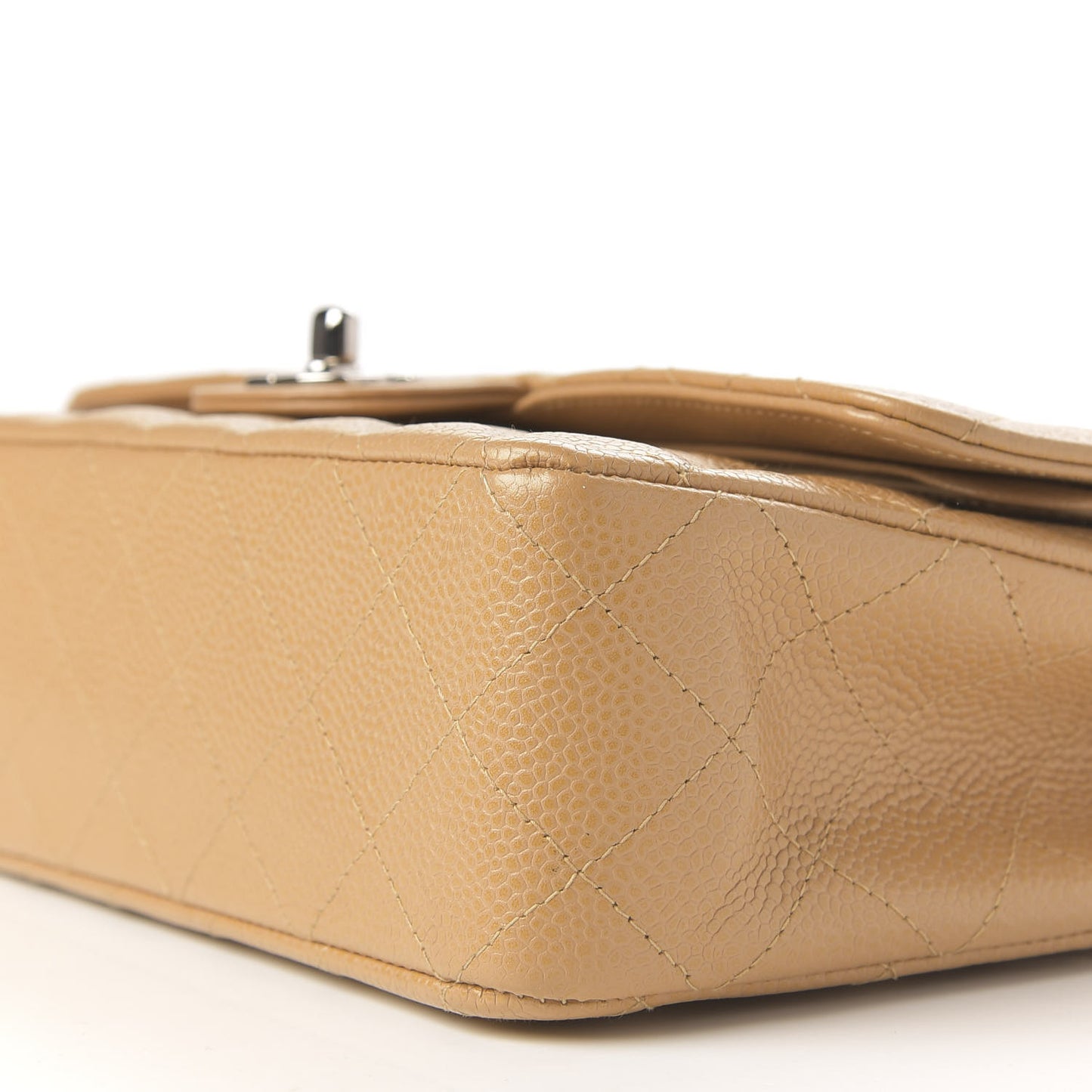 Caviar Quilted Medium Double Flap Beige