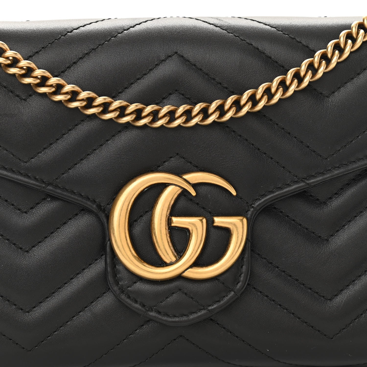 Gucci Calfskin Matelasse GG Marmont Chain Wallet Black 8 of 11