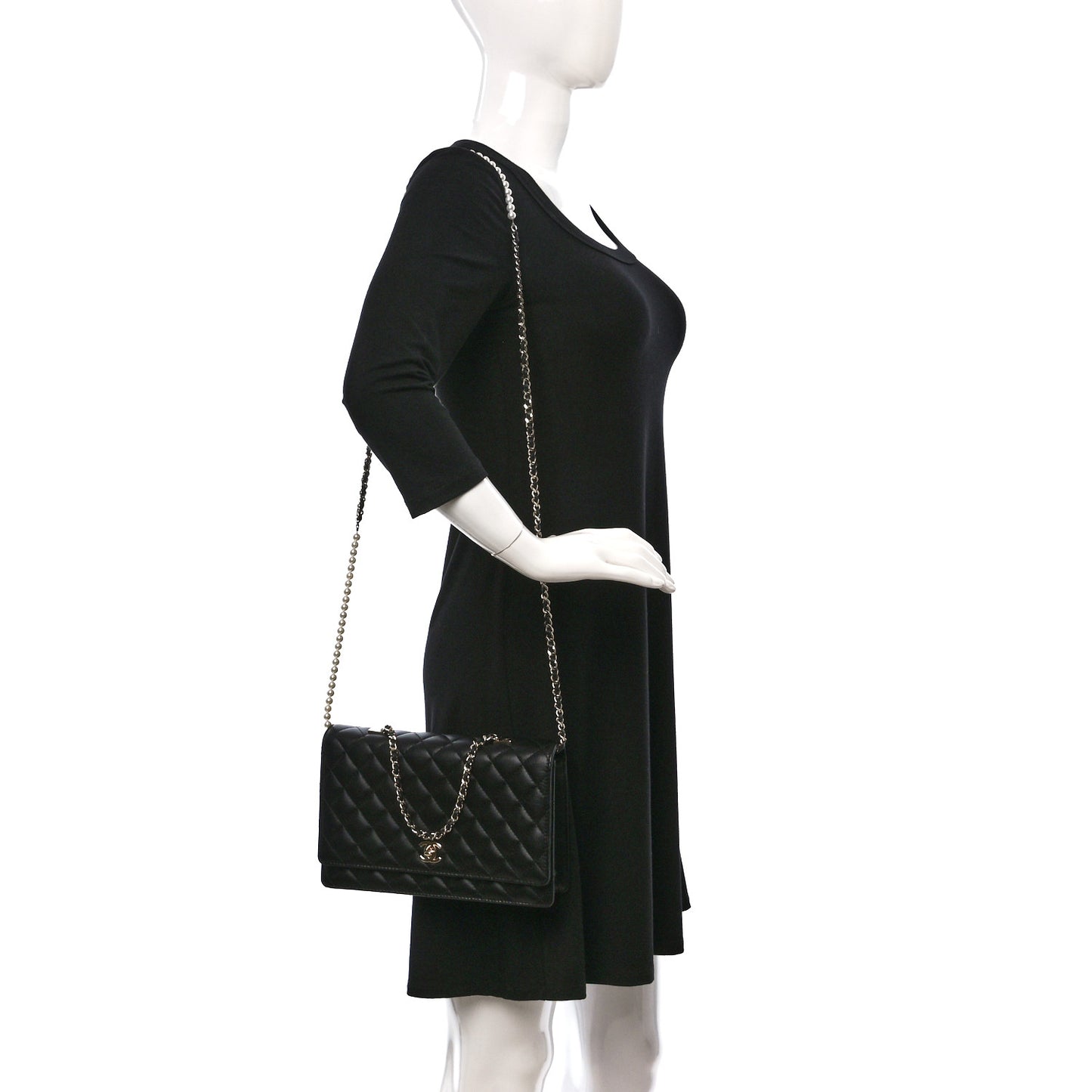 Lambskin Quilted Fantasy Pearl Flap Black