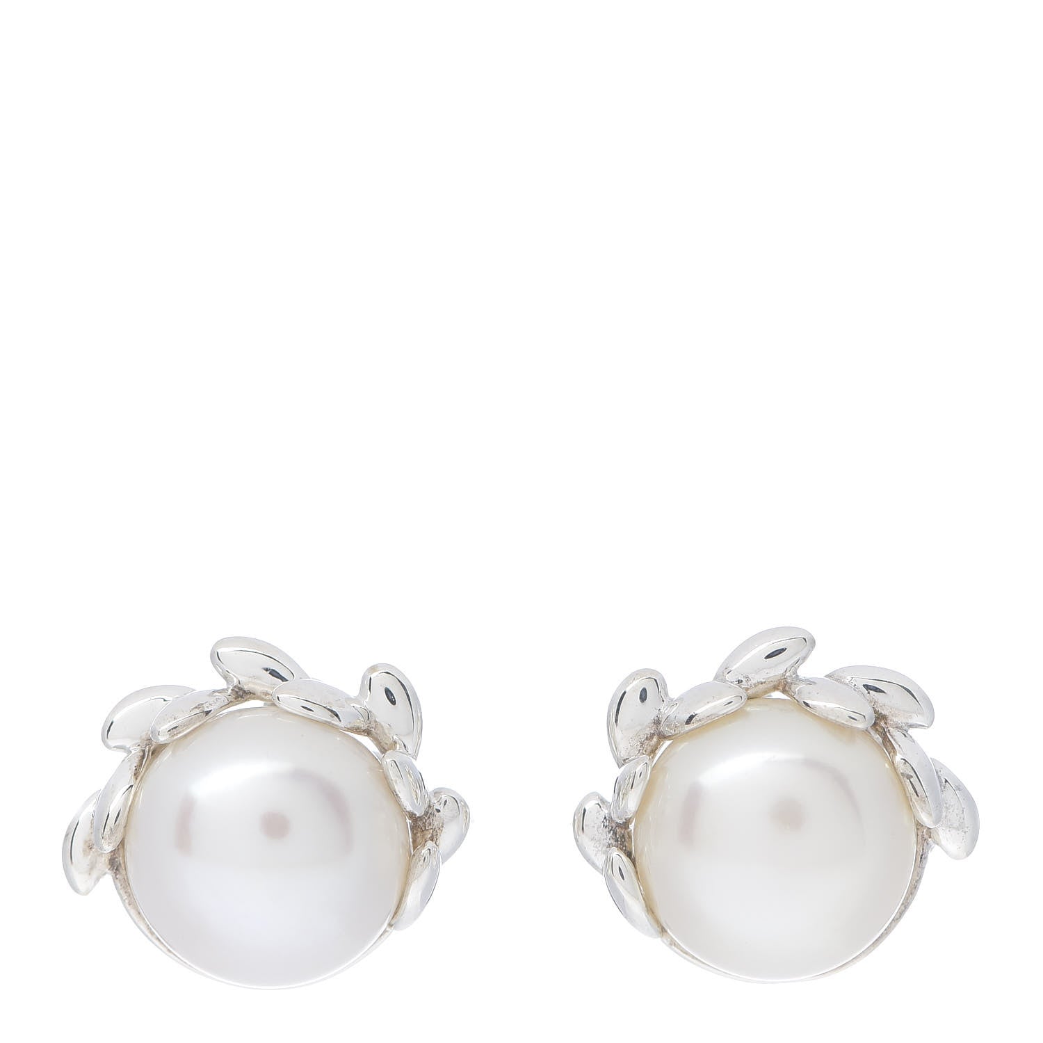 Tiffany Sterling Silver Pearl Paloma Picasso Olive Leaf Earrings 1 of 4