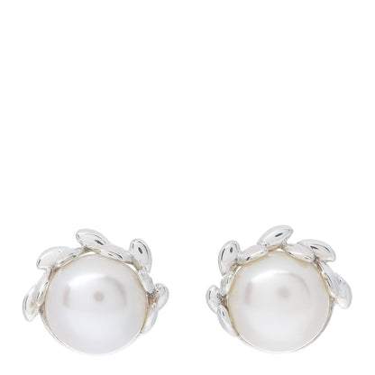 Tiffany Sterling Silver Pearl Paloma Picasso Olive Leaf Earrings 1 of 4