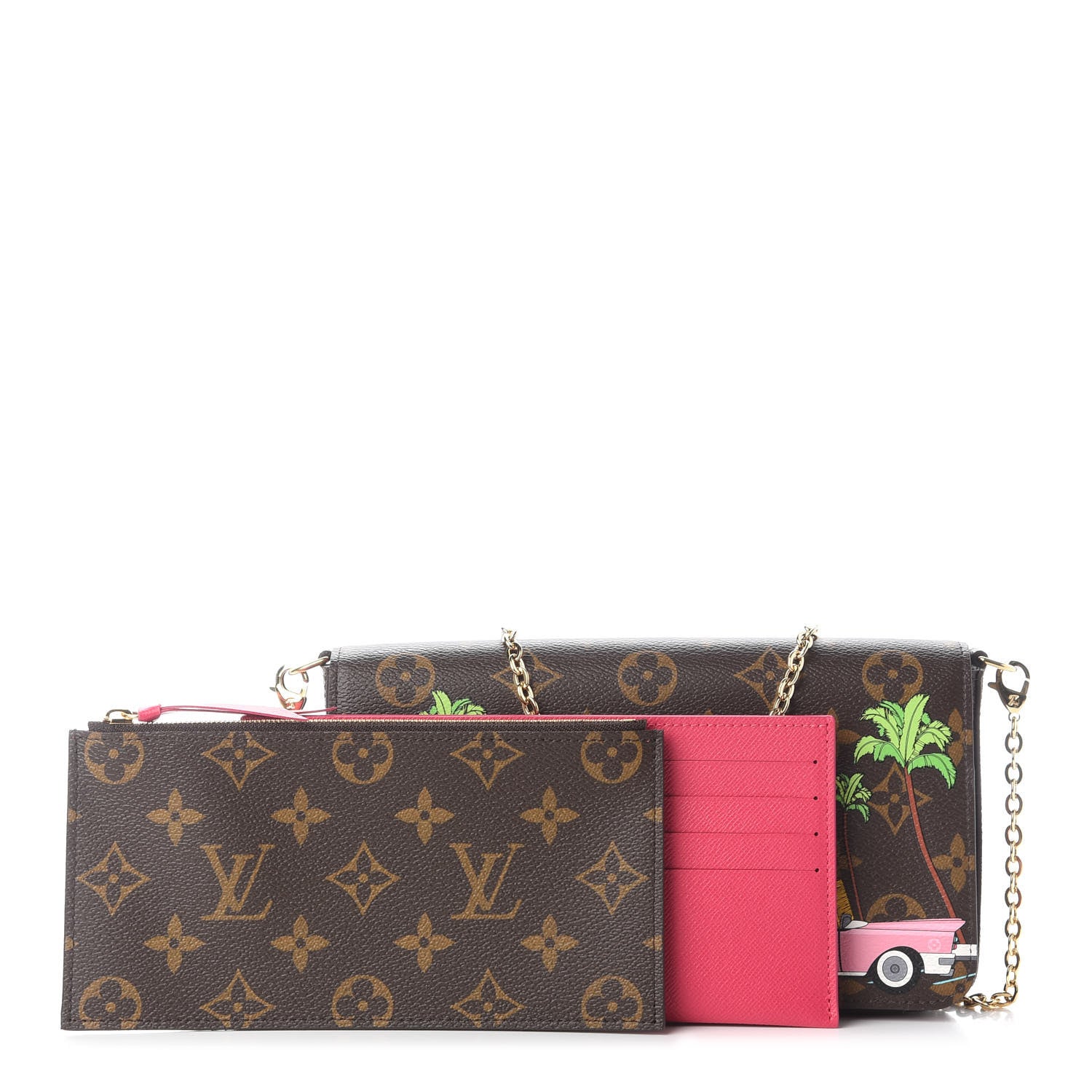 Louis Vuitton Monogram 2021 Christmas Animation Hollywood Pochette Felicie Chain Wallet Fuchsia 1 of 9