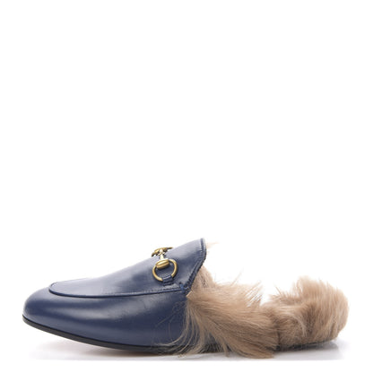 Gucci Malaga Kid Fur Womens Princetown Slippers 37 Blue Agata 1 of 9