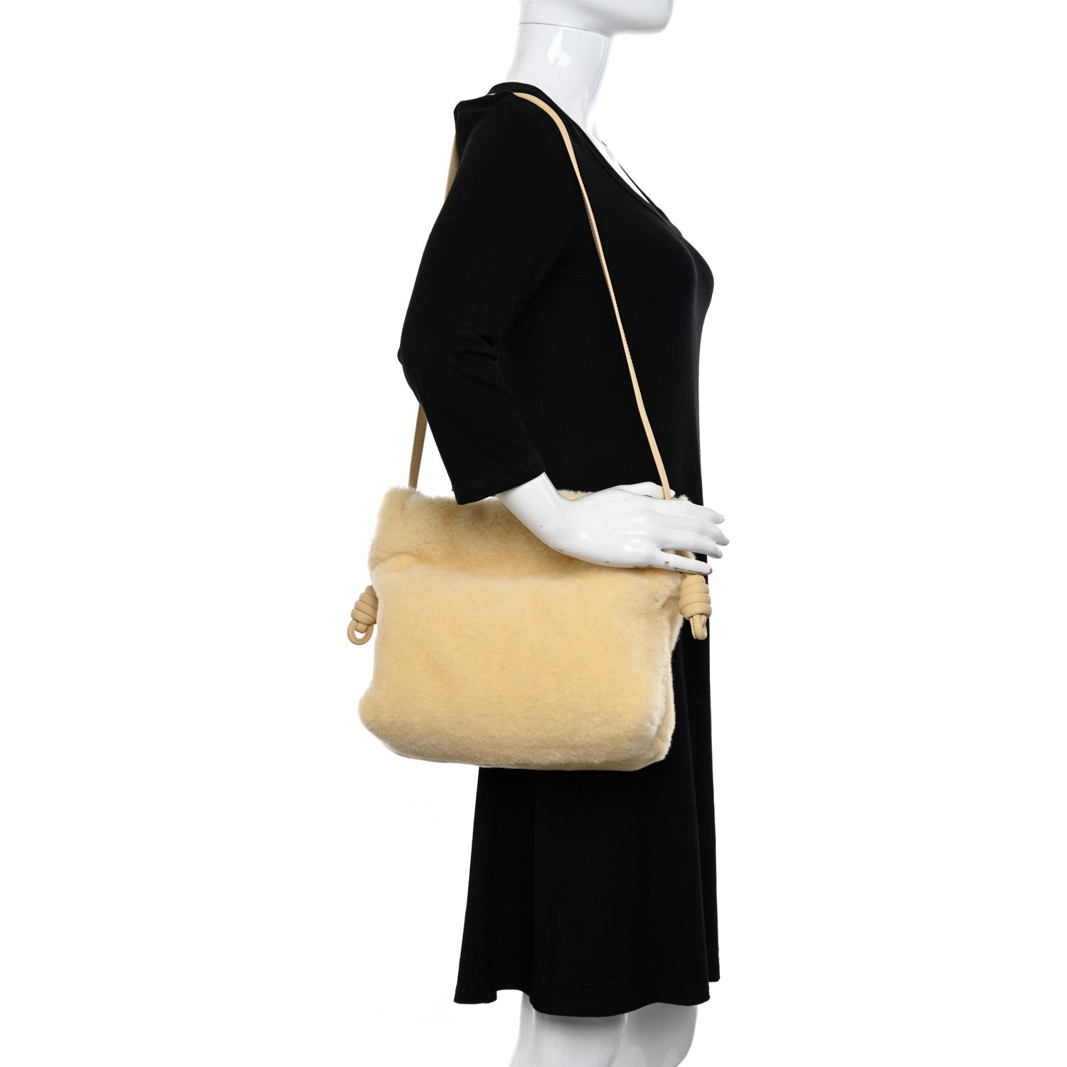 Loewe Shearling Flamenco Knot Clutch Cream 2 of 11