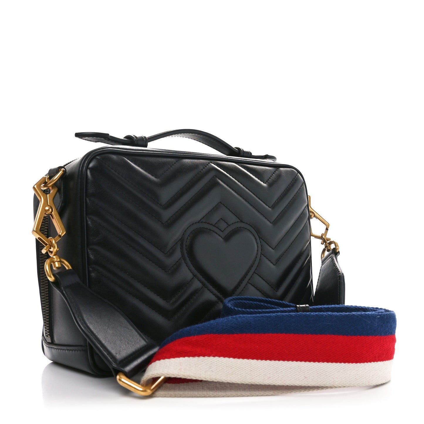 Calfskin Matelasse Sylvie Web Small GG Marmont Top Handle Shoulder Bag Black