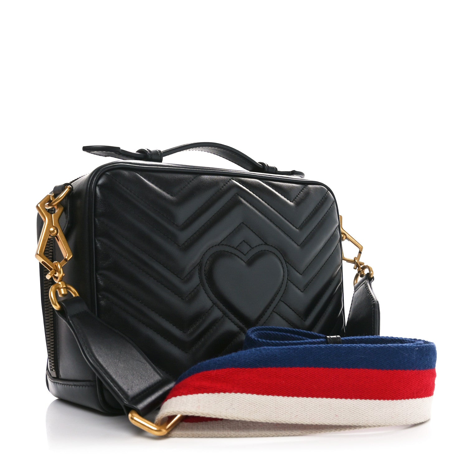 Gucci Calfskin Matelasse Sylvie Web Small GG Marmont Top Handle Shoulder Bag Black 3 of 10