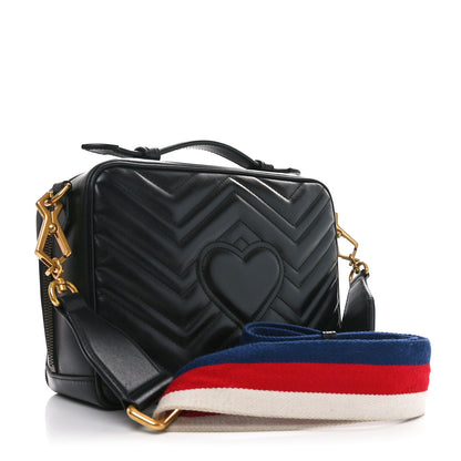 Gucci Calfskin Matelasse Sylvie Web Small GG Marmont Top Handle Shoulder Bag Black 3 of 10
