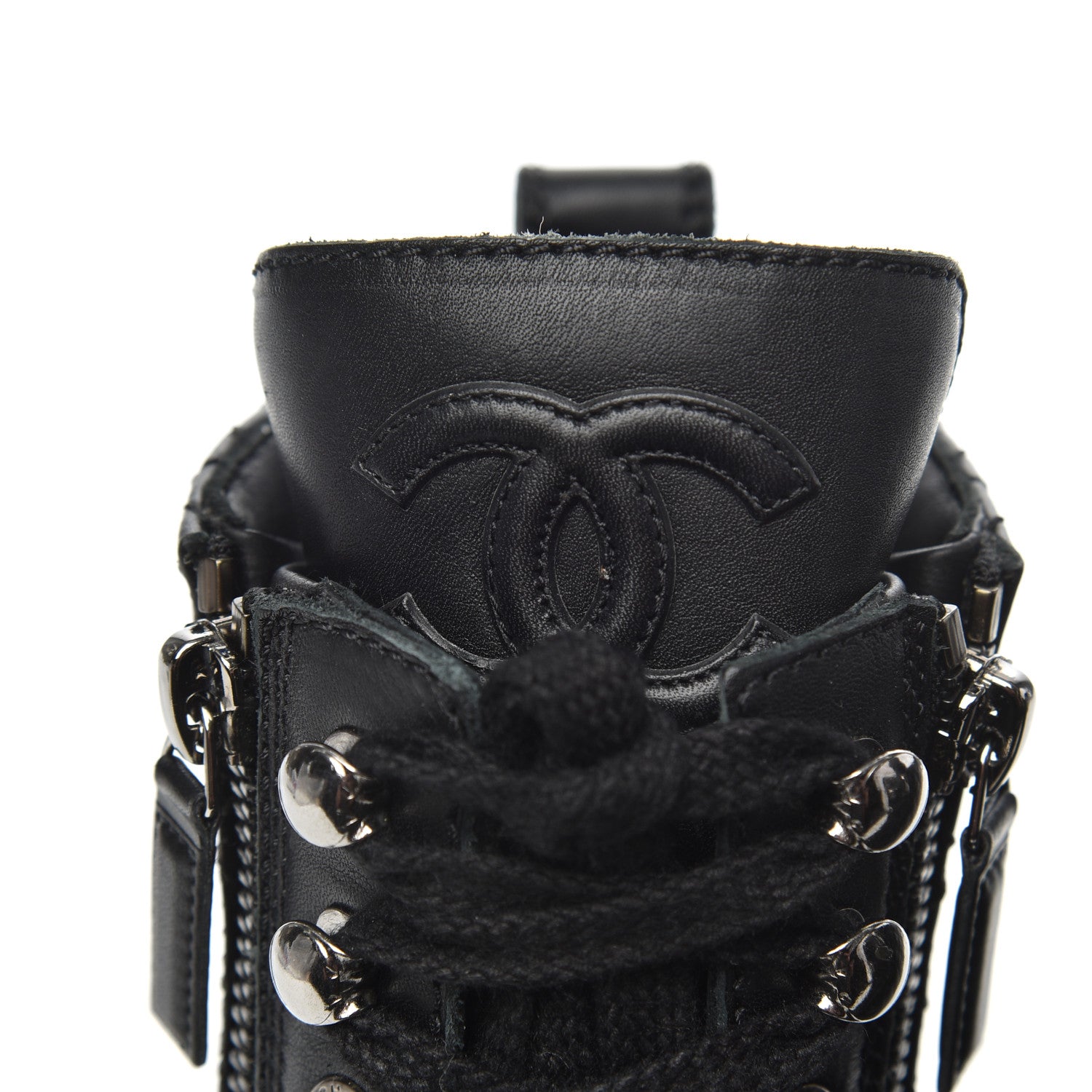 Chanel Calfskin Quilted Lace Up Combat Boots 37 Black 7 of 26