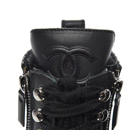 Chanel Calfskin Quilted Lace Up Combat Boots 37 Black 7 of 26