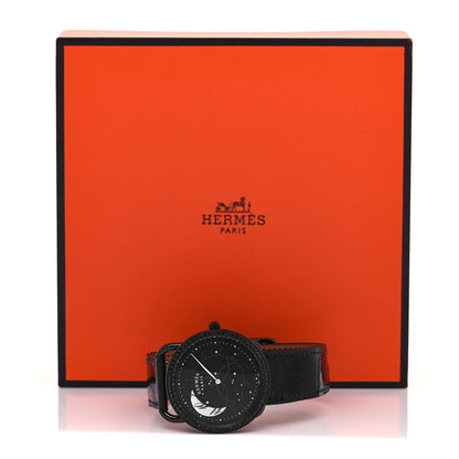 Hermes PVD Stainless Steel Alligator Black Diamond 36mm Arceau Ronde Des Heures Quartz Watch Noir 5 of 5