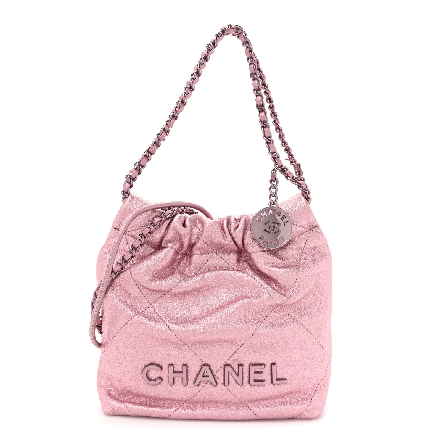 Chanel Metallic Lambskin Lacquered Monochrome Quilted Mini Chanel 22 Pink 1 of 12