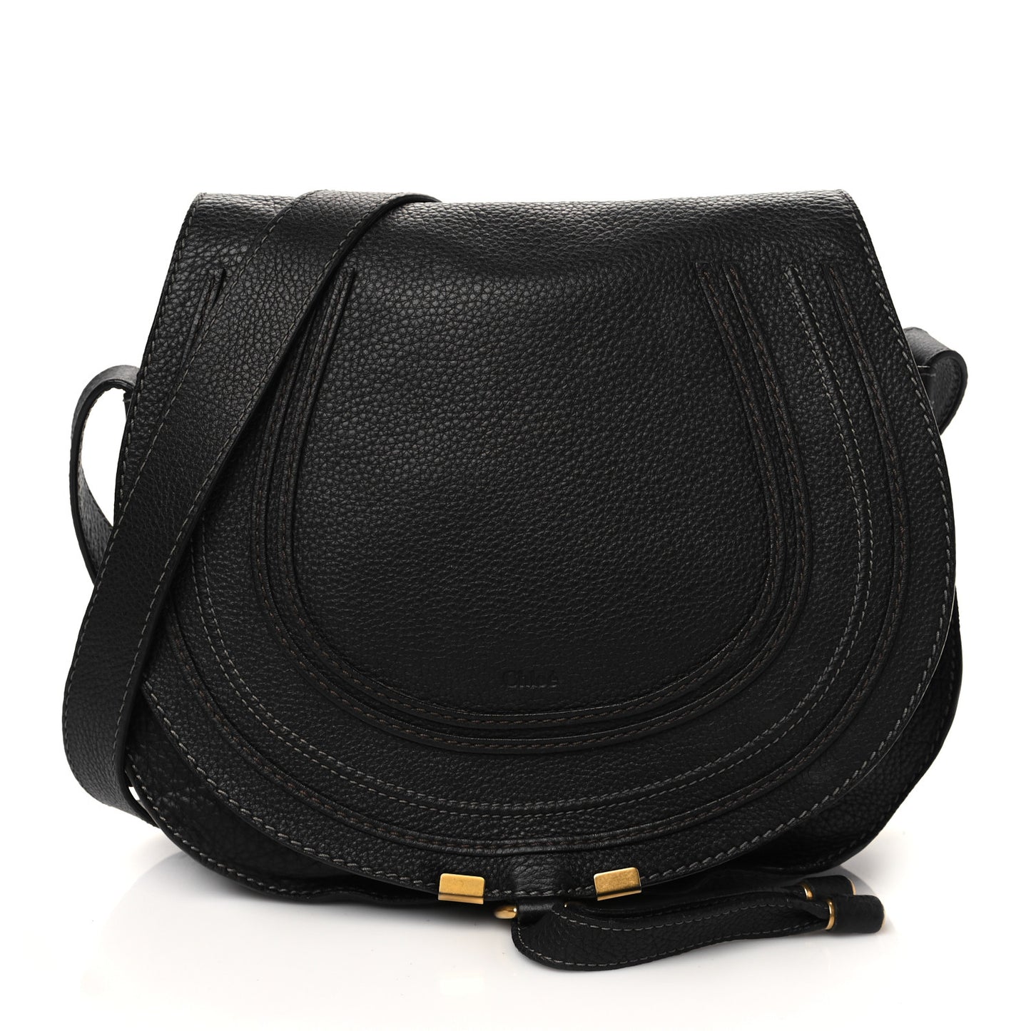 Calfskin Medium Marcie Round Crossbody Bag Black