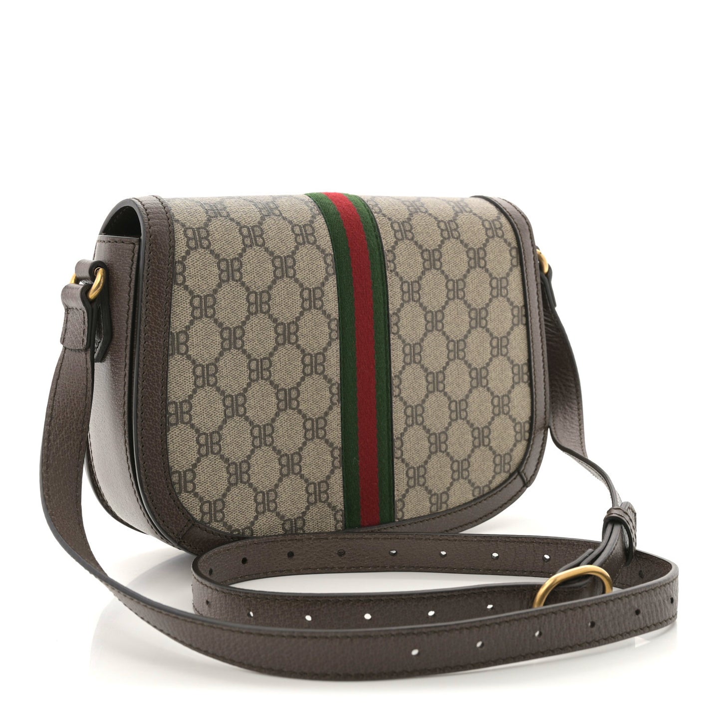 X BALENCIAGA BB Supreme Monogram Web Small Ophidia Shoulder Bag Beige New Acero