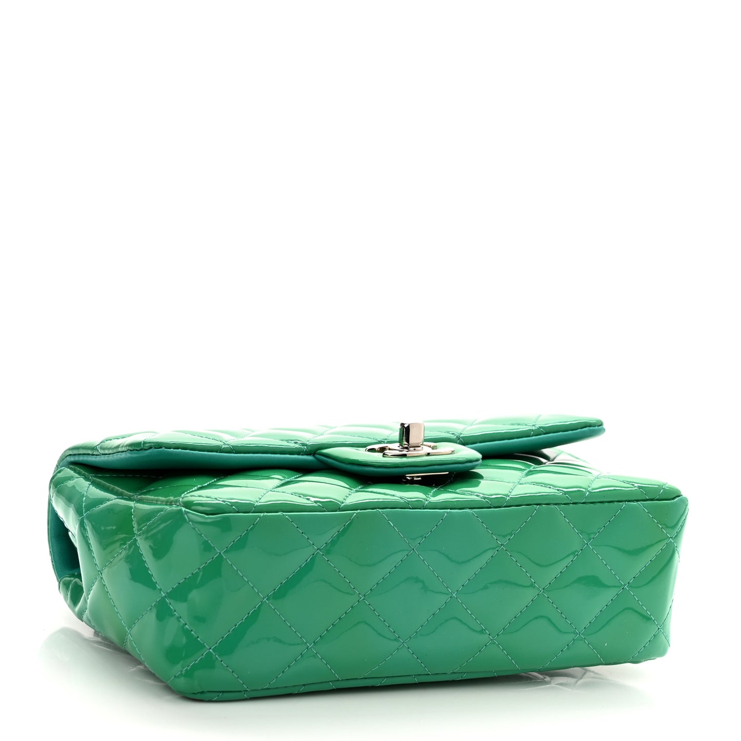 Patent Calfskin Quilted Mini Rectangular Flap Green