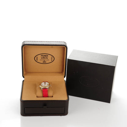 Fendi Stainless Steel Calfskin Diamond Mother of Pearl 36mm Selleria Quartz Watch Red 7 of 7