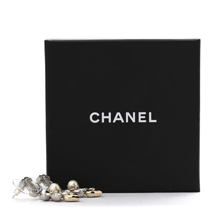 Chanel Crystal Pearl CC Heart Pendant Earrings Silver Gold 5 of 5