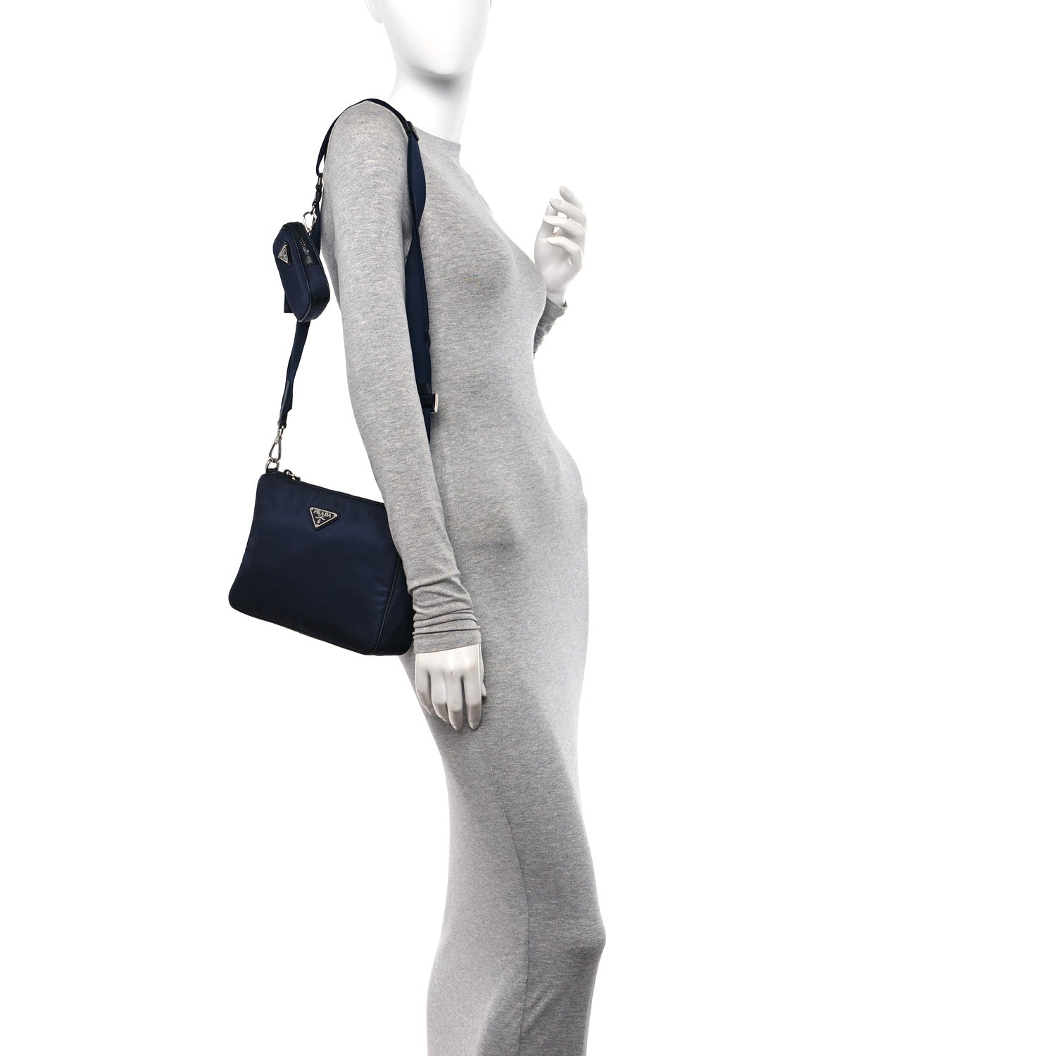 Prada Tessuto Nylon Saffiano Pocket Zippered Shoulder Bag Navy 2 of 9