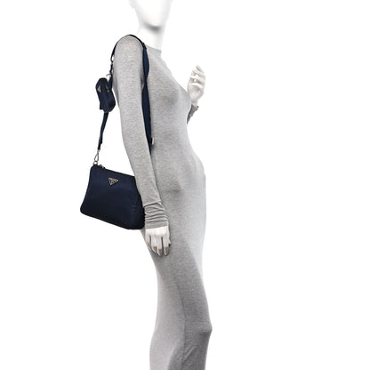 Prada Tessuto Nylon Saffiano Pocket Zippered Shoulder Bag Navy 2 of 9