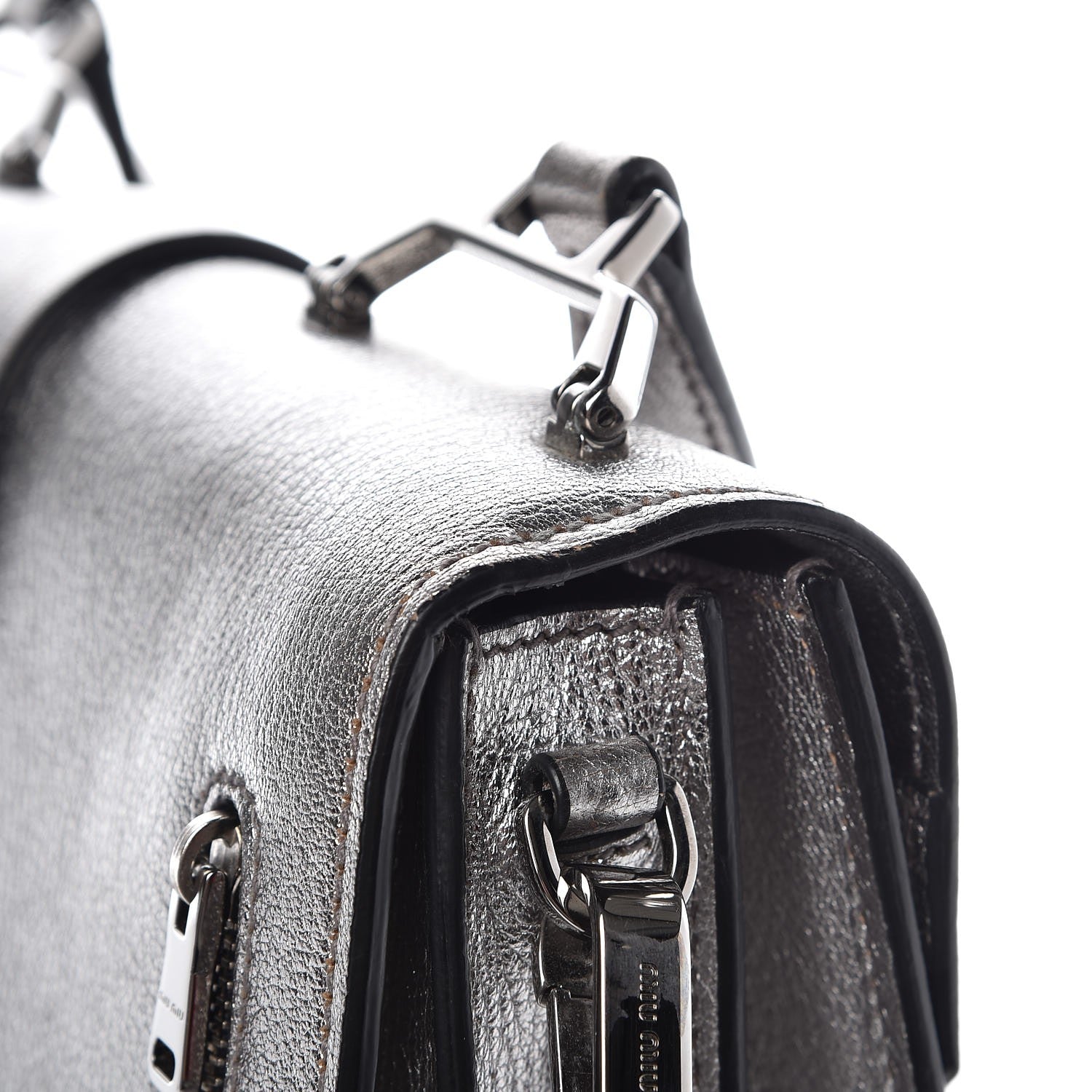Miu Miu Goatskin Madras Top Handle Bag Silver 11 of 11