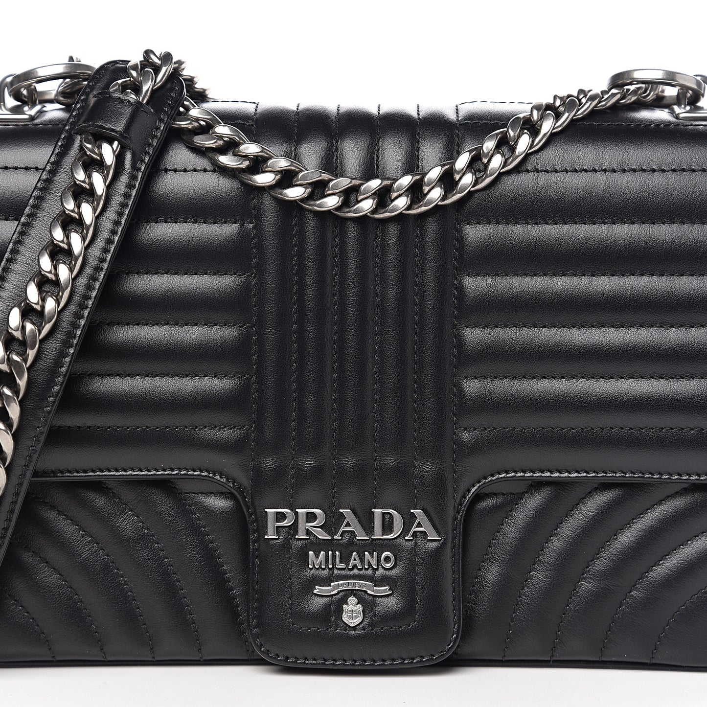 Soft Calfskin Impunture Diagramme Medium Chain Flap Shoulder Bag Black