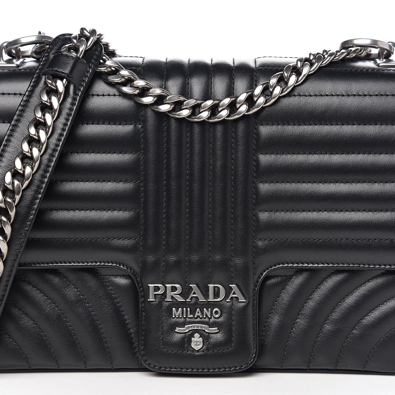 Prada Soft Calfskin Impunture Diagramme Medium Chain Flap Shoulder Bag Black 8 of 8