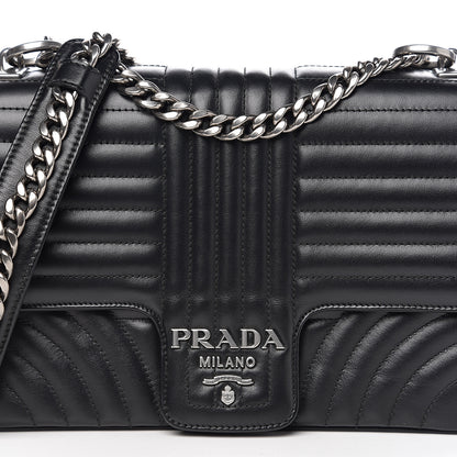 Prada Soft Calfskin Impunture Diagramme Medium Chain Flap Shoulder Bag Black 8 of 8