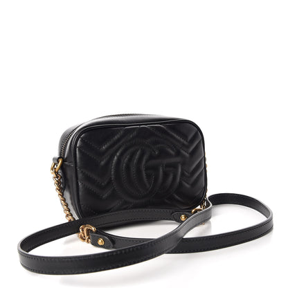 Gucci Calfskin Matelasse Mini GG Marmont Chain Shoulder Bag Black 3 of 9