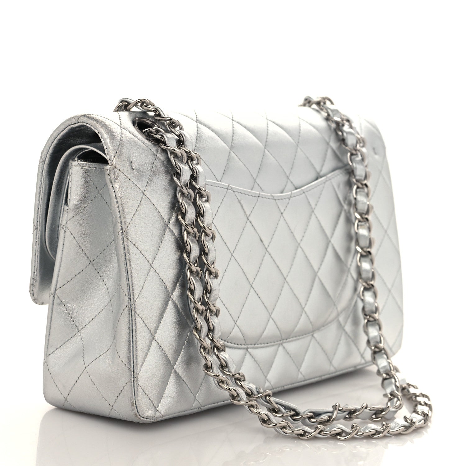 Chanel Metallic Lambskin Quilted Medium Double Flap Silver 5 of 19