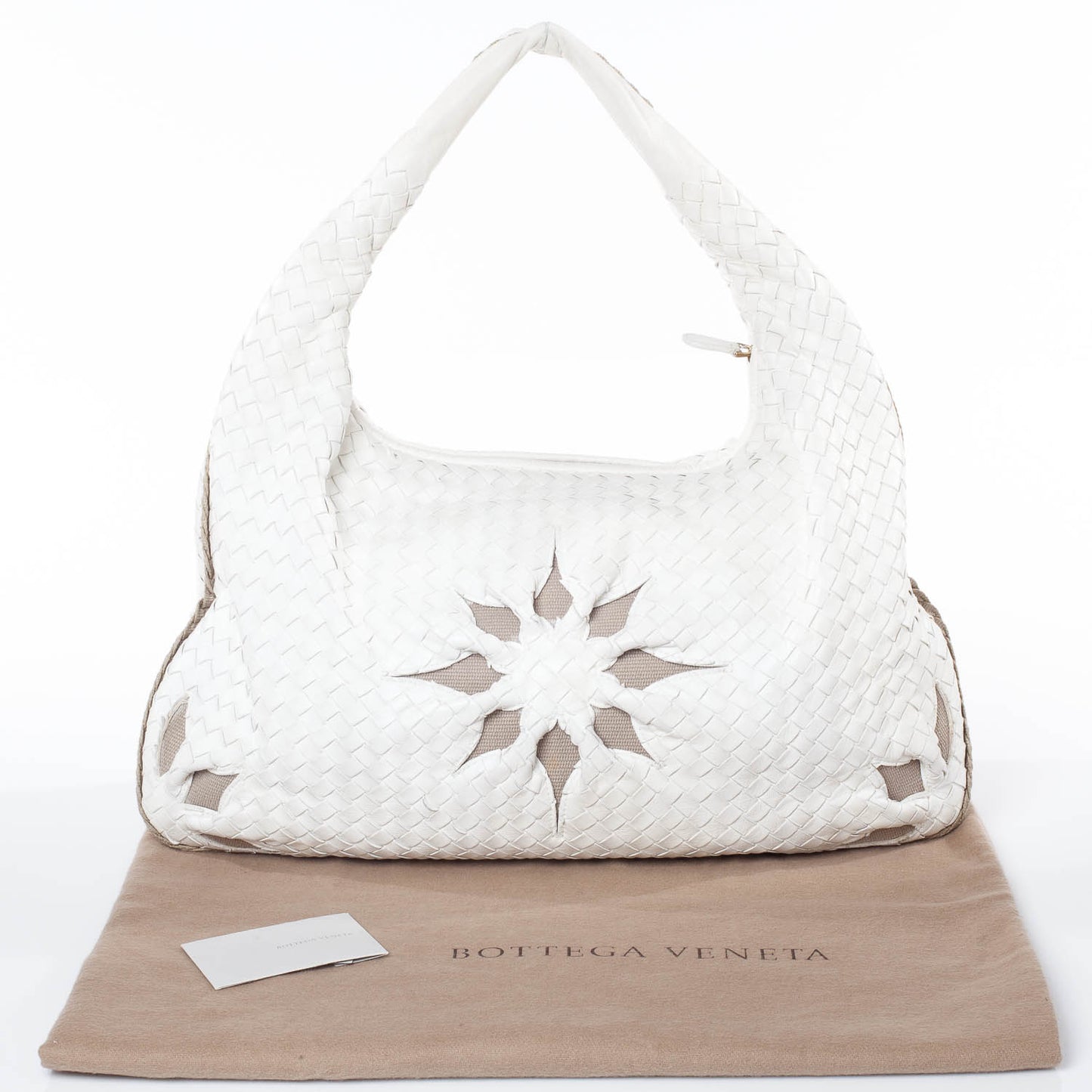Nappa Intrecciato Flower Large Veneta Hobo White