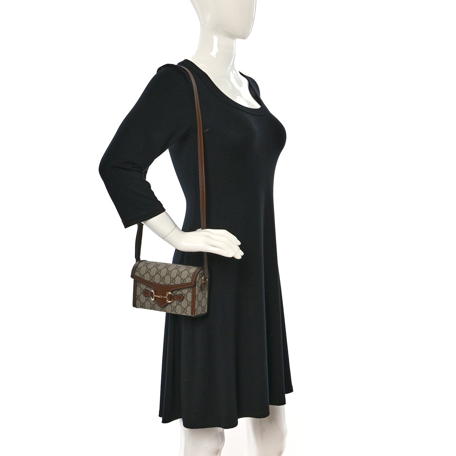 Gucci GG Supreme Monogram Mini Horsebit 1955 Shoulder Bag Beige Brown Sugar 2 of 16