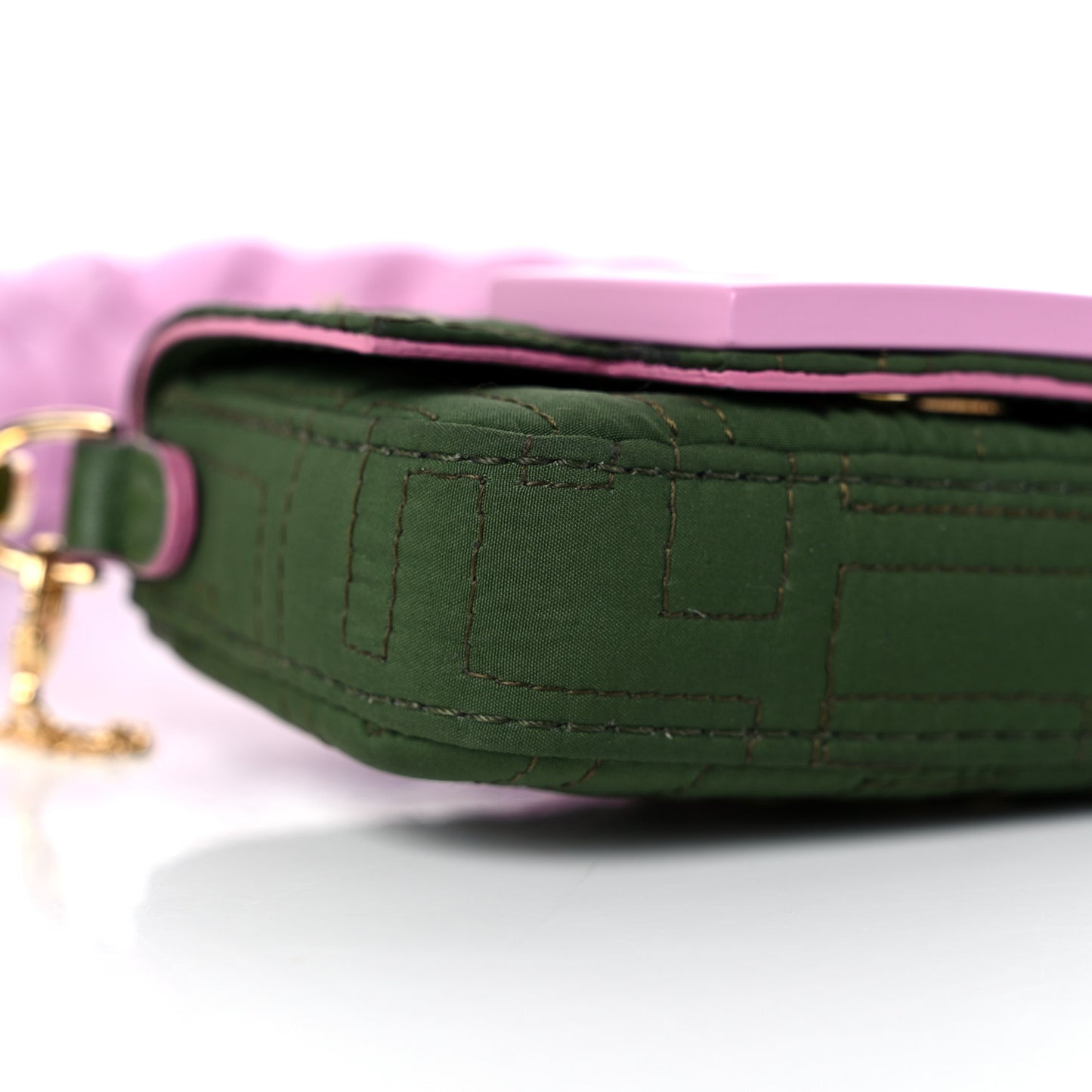 Nylon Nappa FF Stitched Nano Baguette Maxi Handle Charm Green Pink