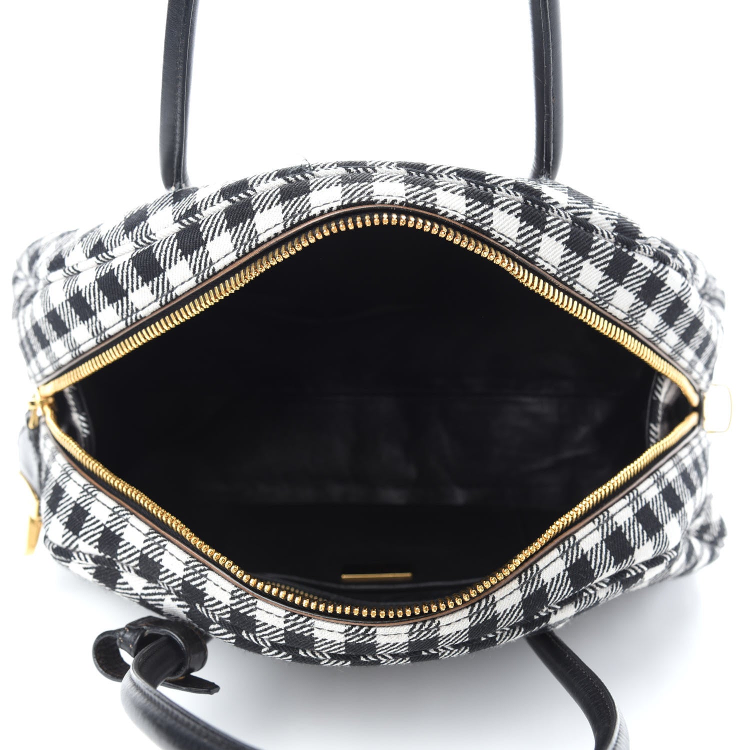 Prada Jacquard Check Vitello Vintage Vichy Bowler Bag White Black 5 of 12